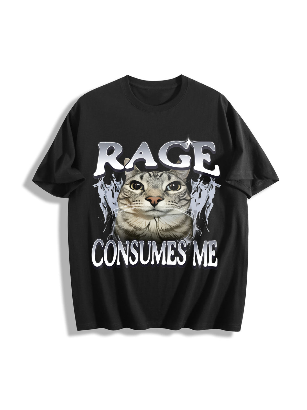 Rage Consumes Me Cat Cotton T-Shirt in Black