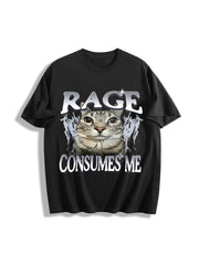 Rage Consumes Me Cat Cotton T-Shirt in Black