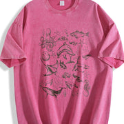 Sea Animal 90s Retro Vintage Washed T-Shirt in Red