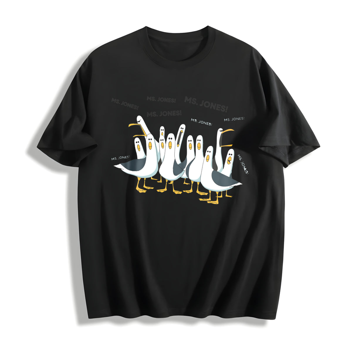 Custom Seagull Teacher Cotton T-Shirt in Black
