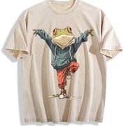 Ladies' Frog Spread Wings Vintage Washed T-Shirt in Beige