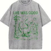 Retro Dinosaur 90s Vintage Washed T-Shirt in Gray