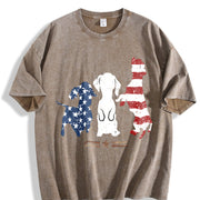 Patriotic Dog Silhouette Boxy Retro Y2K Vibes or Lived-in Vintage Washed T-Shirt in Brown