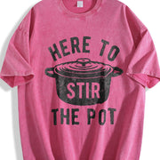 Here to Stir the Pot Thanksgiving Dinner Cooking Trouble Vintage Washed T-Shirt in Red