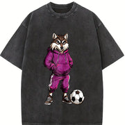 Wolf Soccer Player Vintage Washed T-Shirt in Black