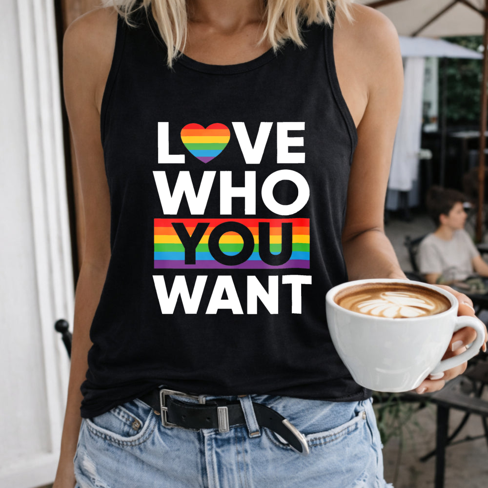 LOVE WHO YOU WANT Women's Color Cotton Tank Top in Black