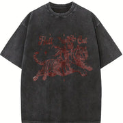 Hell Cat Cowgirl Riding Tiger Vintage Washed T-Shirt in Black