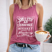 Smooth as Tennessee Whiskey Sweet as Strawberry Wine Women's Color Cotton Tank Top in Red