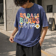 Badass Bonus Mom Stepmom for Mother's Day & Holidays Vintage Washed T-Shirt in Blue