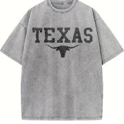 Texas Longhorn Cattle Vintage Washed T-Shirt in Gray