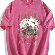 Horror Characters Christmas Vintage Washed T-Shirt in Red