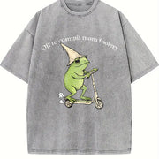 Mama Frog Off to Commit Mom Foolery Frog Scooter for Mom Vintage Washed T-Shirt in Gray