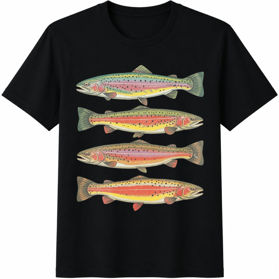 Rainbow Trout Fishing Cotton T-Shirt in Black