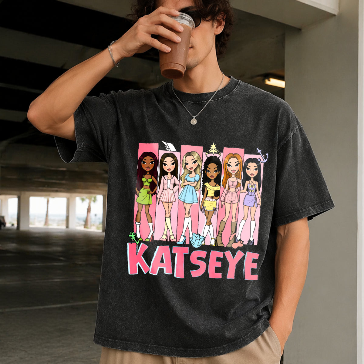 Katseye Music Ka.tseye Beautiful Chaos Vintage Washed T-Shirt in Black