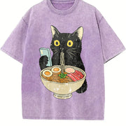 Cat Rahmen Cat Eating Ramen Vintage Washed T-Shirt in Purple