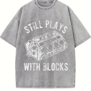 Still Plays with Blocks Vintage Washed T-Shirt in Gray