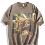 Two Smoking Glam Dolls Vintage Washed T-Shirt in Brown