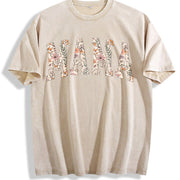 Floral Mama Mothers Day Vintage Washed T-Shirt in Beige