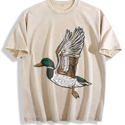 Embroidered Duck Animal Lover Embroidery vintage washed oversized T-shirt in Beige
