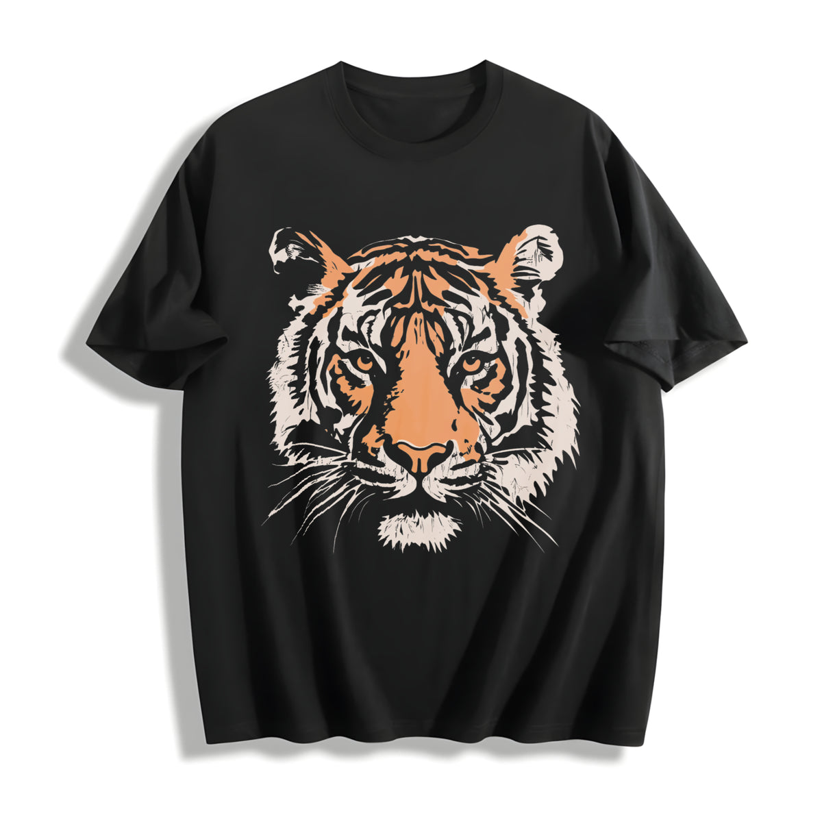 Tiger Retro Animal Cotton T-Shirt in Black