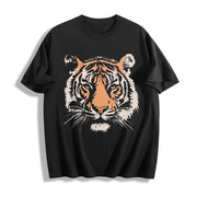 Tiger Retro Animal Cotton T-Shirt in Black