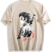 Retro Limited Tanjiro - Demon Slayer Infinity Castle Arc vintage washed oversized T-shirt in Beige