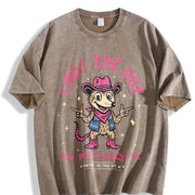 I Put the Hot in Psychotic Cowboy Opossum Vintage Washed T-Shirt in Brown