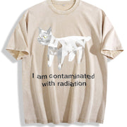 I Am Contaminated with Radiation Cat Vintage Washed T-Shirt in Beige