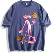 & Retro Y2K Style with Panther & Baseball vintage washed oversized T-shirt in Blue