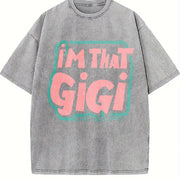 GIGI Text Spring/ vintage washed oversized T-shirt in Gray