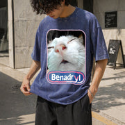 Benadryl Cat Meme Vintage Washed T-Shirt in Blue