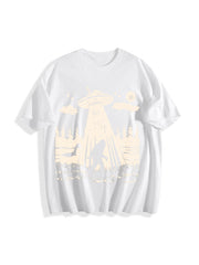 Bigfoot Ufo Retro 90s Cotton T-Shirt in White