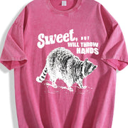 Retro Sweet but Throw Hands Raccoon 90s Vintage Washed T-Shirt in Red