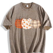 Boho Fall Pumpkin Cute Autumn Vintage Washed T-Shirt in Brown