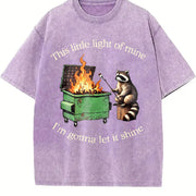 This Little Light of Mine Dumpster Fire Raccoon vintage washed oversized T-shirt in Purple
