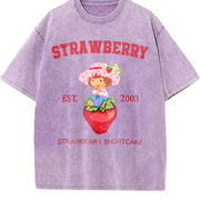 Adult Strawberry Shortcake Red Berry Dessert for HerHim vintage washed oversized T-shirt in Purple