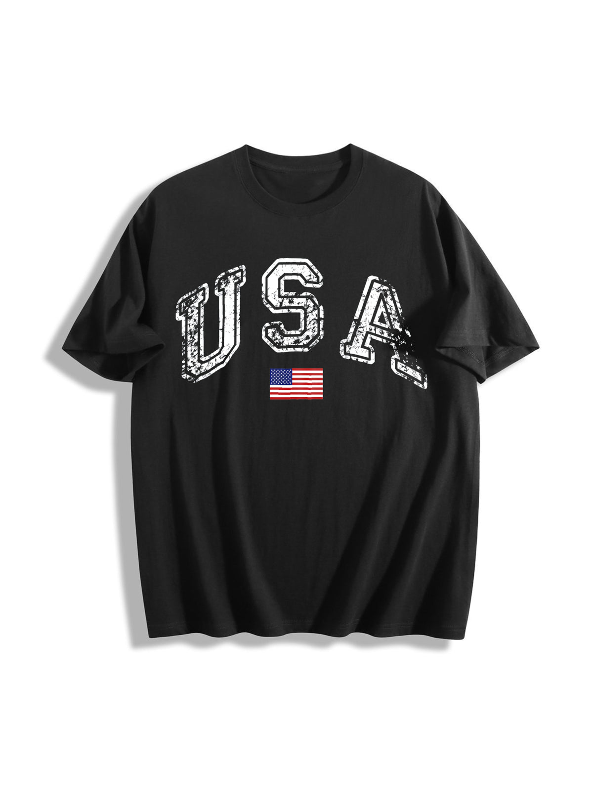 USA Retro Flag America Patriotic 4th of July Cotton T-Shirt in Black