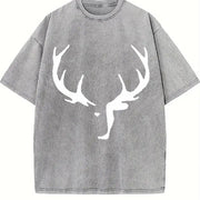 Deer Antlers Vintage Washed T-Shirt in Gray
