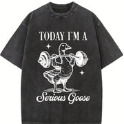 Today I Am Serious Goose Vintage Washed T-Shirt in Black