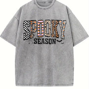 Retro Halloween Spooky Coquette Vintage Washed T-Shirt in Gray