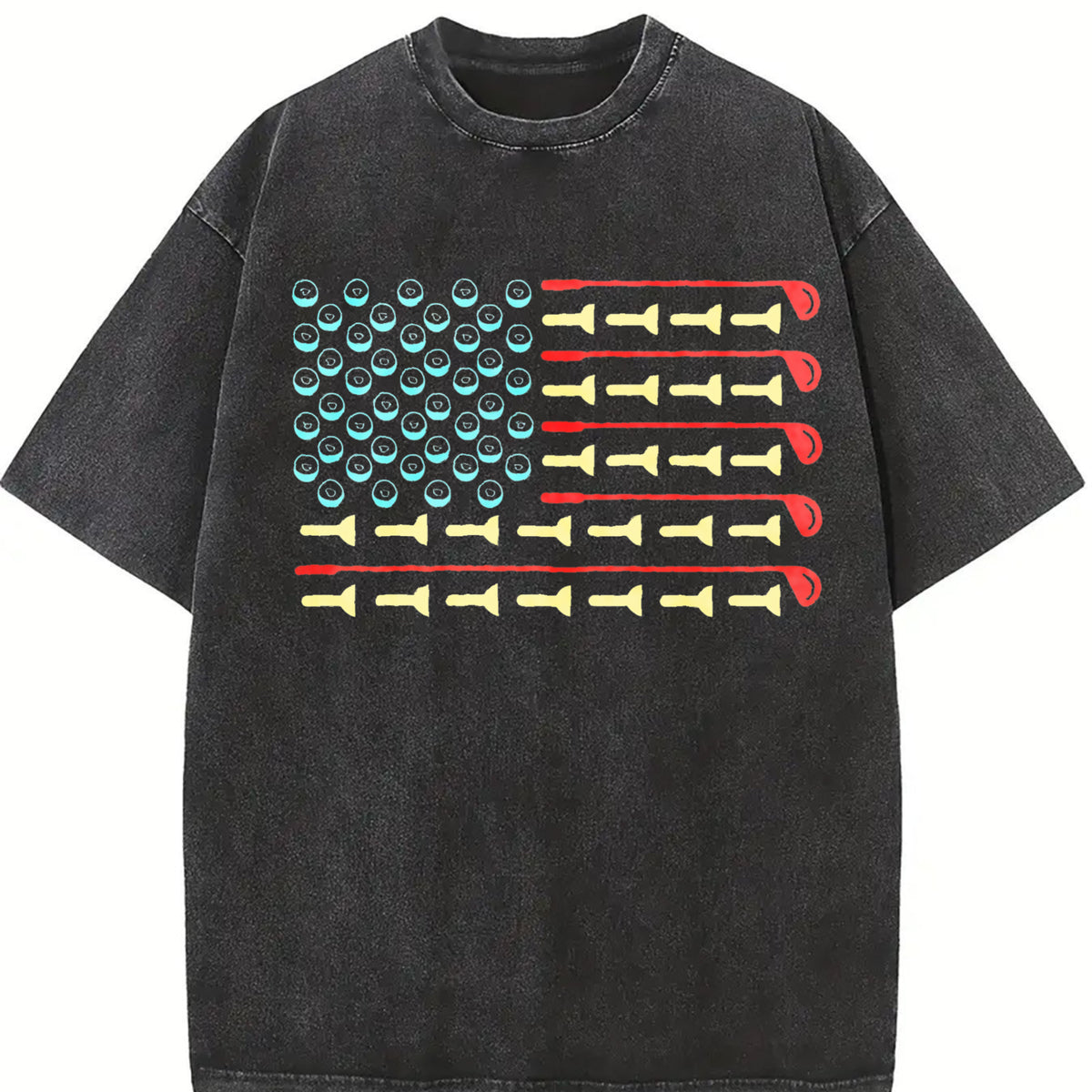 Golfer American Flag Vintage Washed T-Shirt in Black