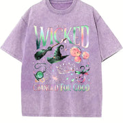 Wizard Movie Fan Wicked Changed For Good vintage washed oversized T-shirt in Purple