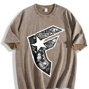 Retro with Bold Geometric Vintage Washed T-Shirt in Brown