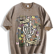 Good Energy Is Contagious Floral Skeleton vintage washed oversized T-shirt in Brown
