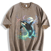 Orca Midnight 90s Retro Killer Whale Vintage Washed T-Shirt in Brown