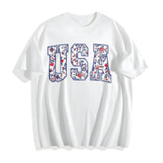 Floral USA American Girl Cotton T-Shirt in White