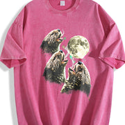 Otter Howling to Moon 90s Vintage Washed T-Shirt in Red