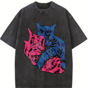 Cat Tv Girl Cat Album Cover Tv Girl vintage washed oversized T-shirt in Black
