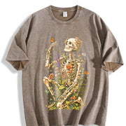 Botanical Skeleton Vintage Washed T-Shirt in Brown
