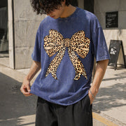 Coquette Bow Leopard for Girly Vintage Washed T-Shirt in Blue